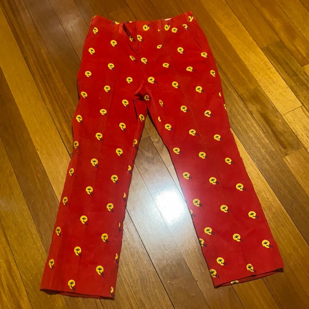 Red corduroy Football helmet print pants
